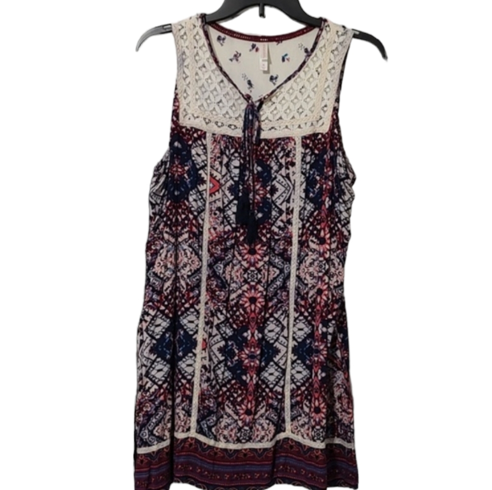 Summer Boho Sleeveless Dress w/ Ties and Lace at Top sz XL
